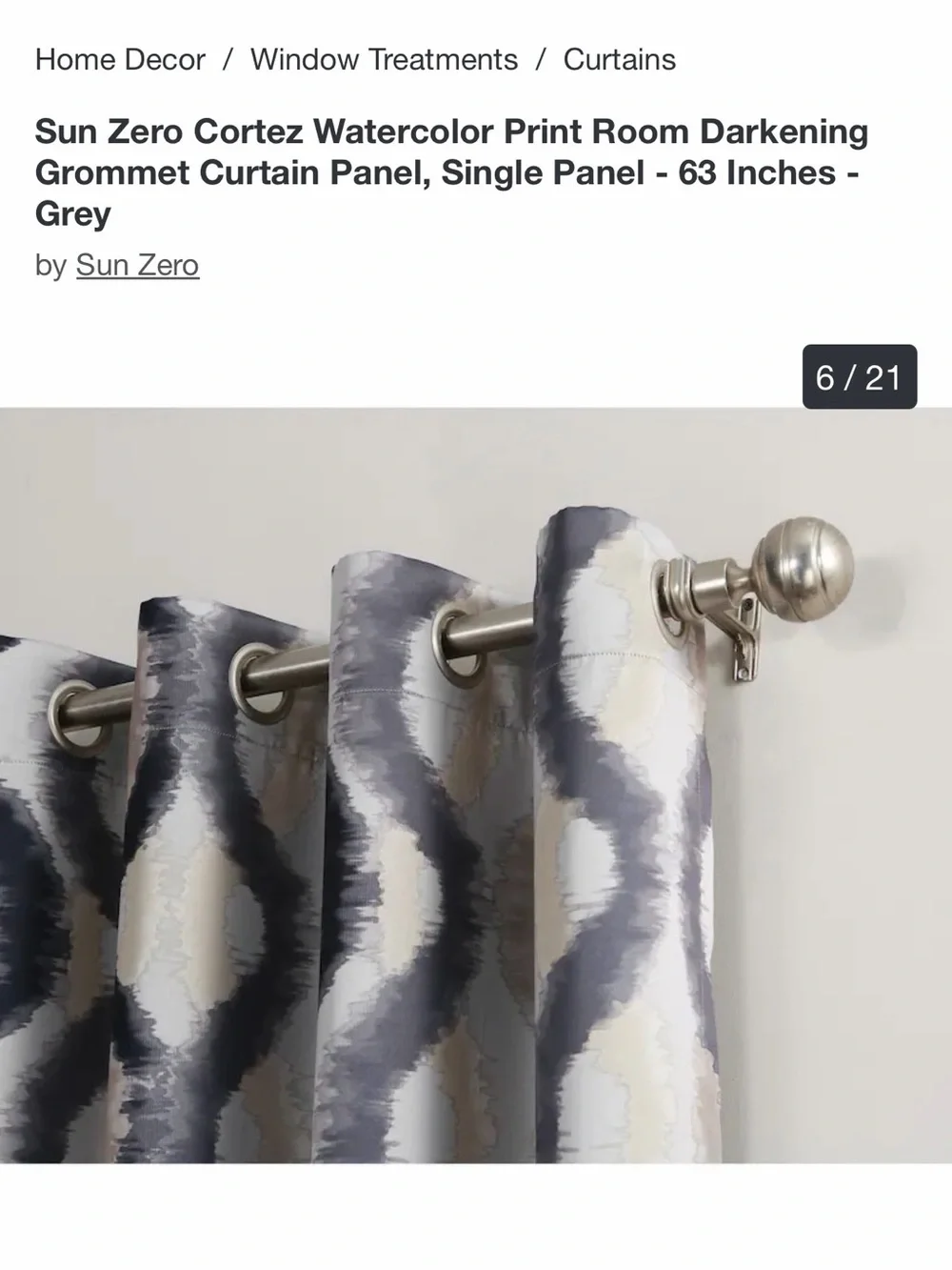 Set of 3 SUNZERO indoor lined wide curtain panels - 54x84